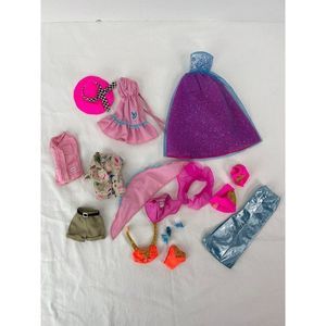 VTG Barbie Clothes Lot Pink Blue Dress Khaki Shorts Lee Pink Vest Checkered Hat